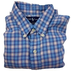 Y2K Ralph Lauren Blake XL Blue Plaid Button Down Pink Blue Cotton Pony‎